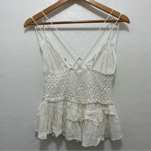 Free People Women’s Adella Cami Lace Ruffled Tank Top White Size L - Picture 6 of 9